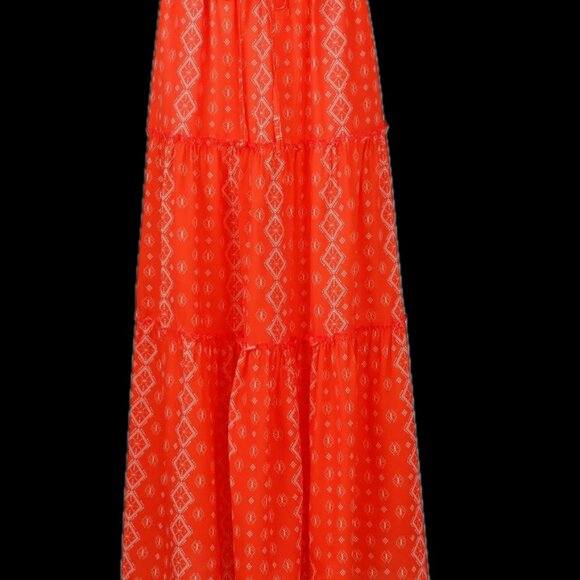 EARKOHA Women's‎ S Boho Tiered High Waist Tie Paisley Floral Print Red Long Maxi - Picture 9 of 10